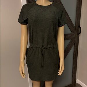 Kyodan Olive Green Drawstring XS pocket jersey shirt dress #25